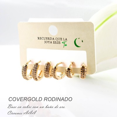 Set de candongas en covergold con baño en Rodio