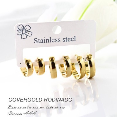 Set x 3 de candongas en covergold con baño en Rodio