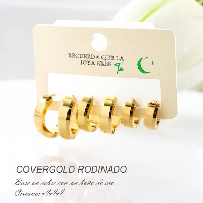 Set x 3 de candongas en covergold con baño en Rodio
