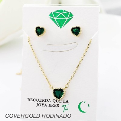 Set collar y aretes en covergold con baño en Rodio