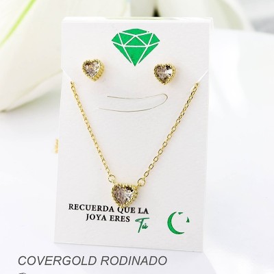 Set collar y aretes en covergold con baño en Rodio
