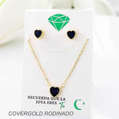 Set collar y aretes en covergold con baño en Rodio