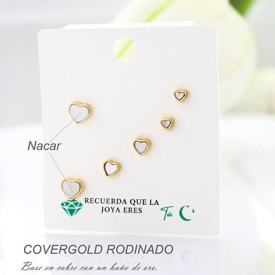 Set x 3 de aretes en covergold con baño en Rodio