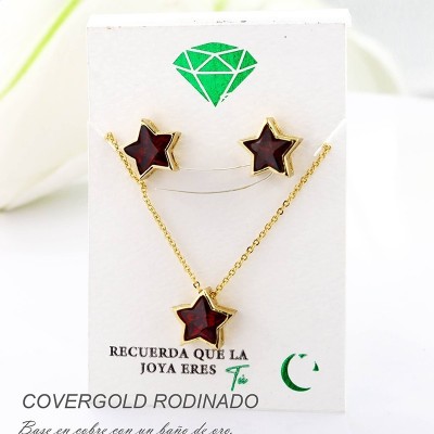 Set collar y aretes en covergold con baño en Rodio