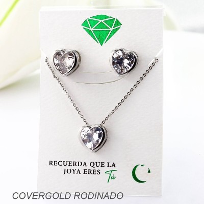 Set collar y aretes en covergold con baño en Rodio