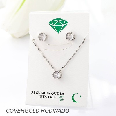 Set collar y aretes en covergold con baño en Rodio