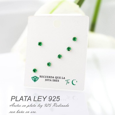 Set de aretes en plata ley 925 con baño en Rodio