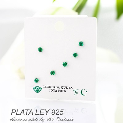 Set de aretes en plata ley 925 con baño en Rodio
