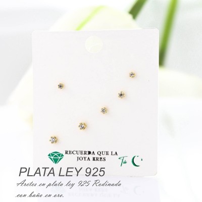 Set de aretes en plata ley 925 con baño en Rodio