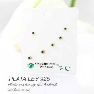Set de aretes en plata ley 925 con baño en Rodio