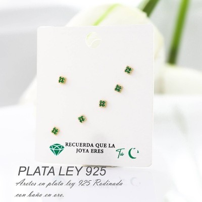 Set de aretes en plata ley 925 con baño en Rodio