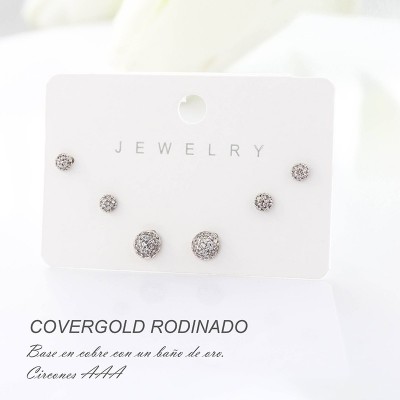 Set x 3 de aretes en covergold con baño en Rodio