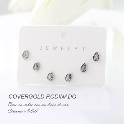 Set x 3 de aretes en covergold con baño en Rodio