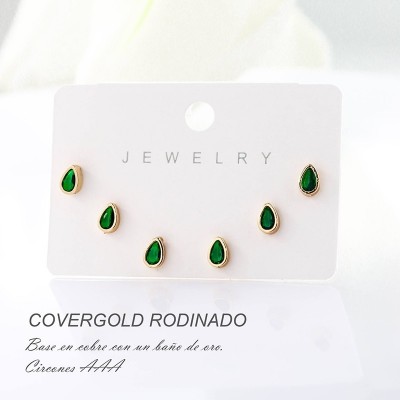 Set x 3 de aretes en covergold con baño en Rodio