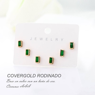 Set x 3 de aretes en covergold con baño en Rodio