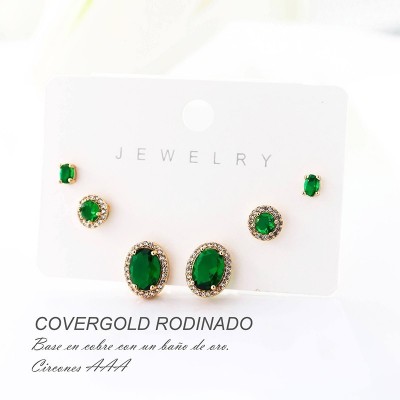 Set x 3 de aretes en covergold con baño en Rodio