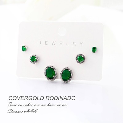 Set x 3 de aretes en covergold con baño en Rodio