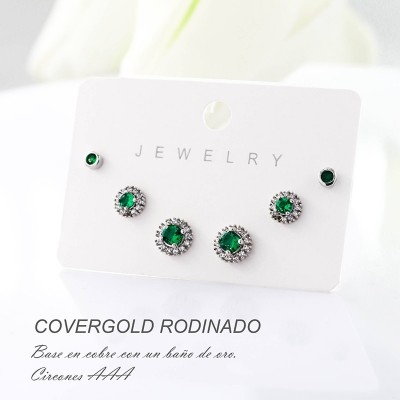 Set x 3 de aretes en covergold con baño en Rodio