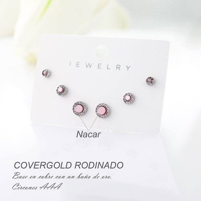 Set x 3 de aretes en covergold con baño en Rodio