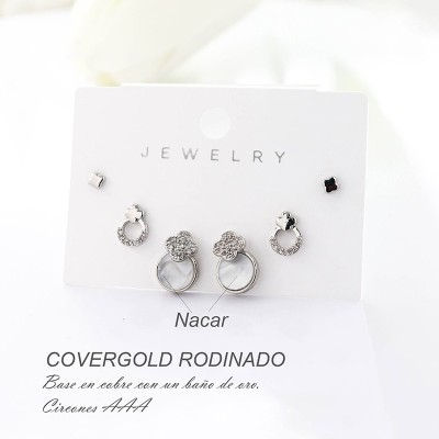 Set x 3 de aretes en covergold con baño en Rodio