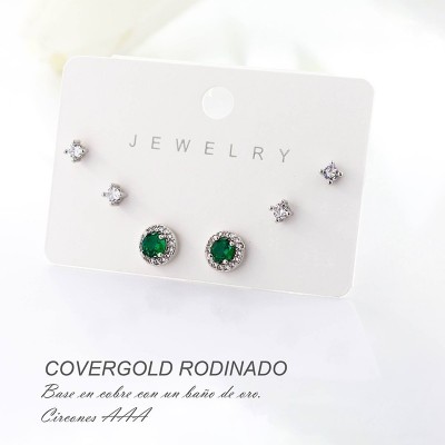 Set x 3 de aretes en covergold con baño en Rodio