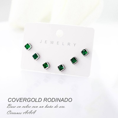 Set x 3 de aretes en covergold con baño en Rodio