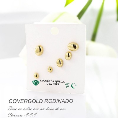 Set x 3 de candongas en covergold con baño en Rodio