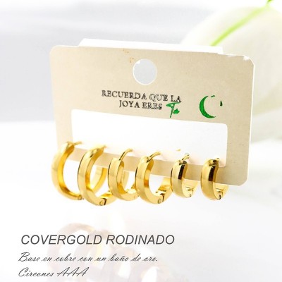 Set x 3 de candongas en covergold con baño en Rodio