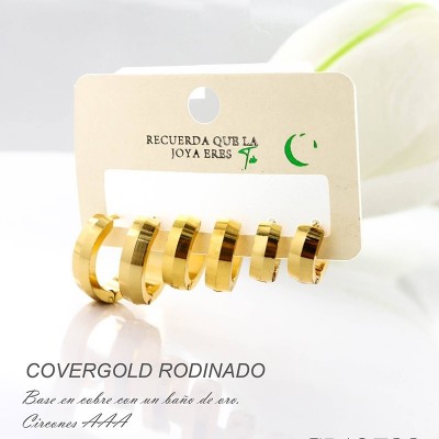 Set x 3 de candongas en covergold con baño en Rodio