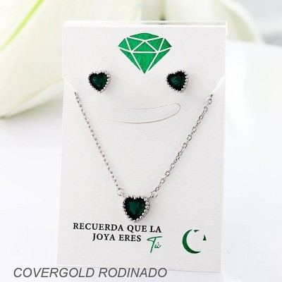 Set collar y aretes en covergold con baño en Rodio