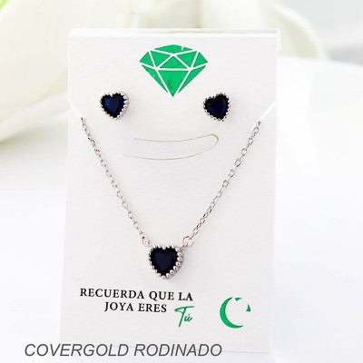 Set collar y aretes en covergold con baño en Rodio