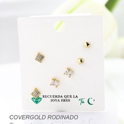 Set x 3 de aretes en covergold con baño en Rodio