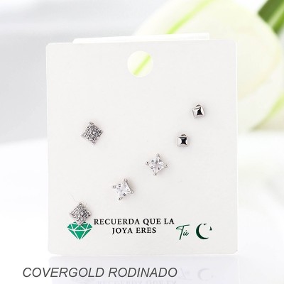 Set x 3 de aretes en covergold con baño en Rodio