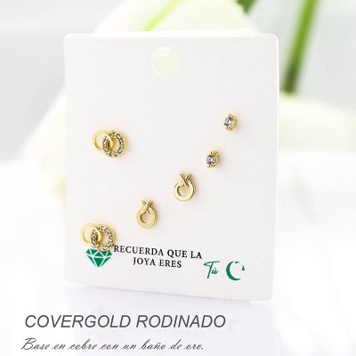 Set x 3 de aretes en covergold con baño en Rodio