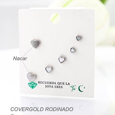 Set x 3 de aretes en covergold con baño en Rodio