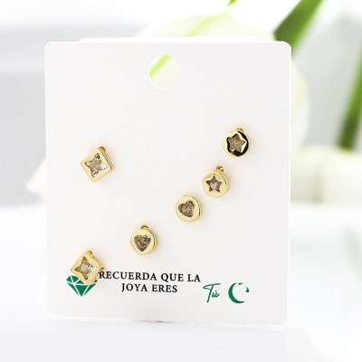 Set x 3 de aretes en covergold con baño en Rodio