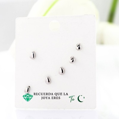Set x 3 de aretes en covergold con baño en Rodio