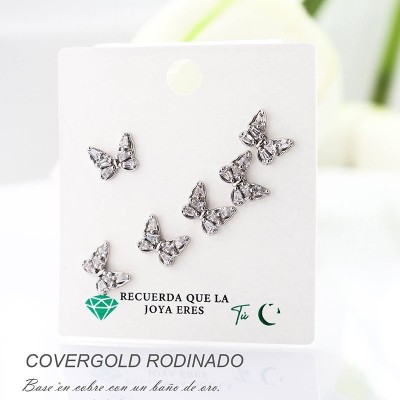 Set x 3 de aretes en covergold con baño en Rodio