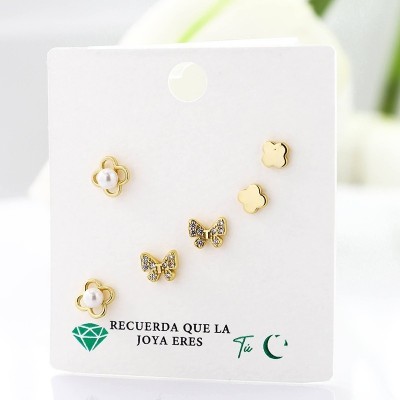Set x 3 de aretes en covergold con baño en Rodio
