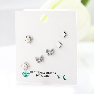 Set x 3 de aretes en covergold con baño en Rodio