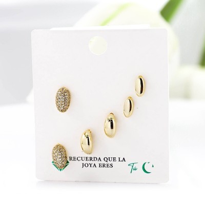 Set x 3 de aretes en covergold con baño en Rodio