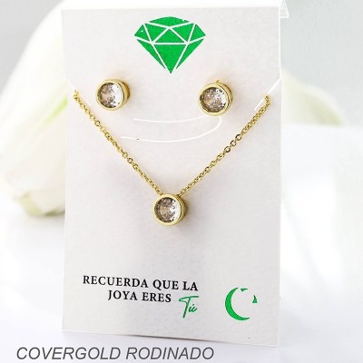 Set collar y aretes en covergold con baño en Rodio