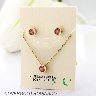 Set collar y aretes en covergold con baño en Rodio