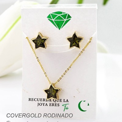 Set collar y aretes en covergold con baño en Rodio
