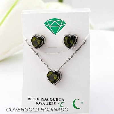 Set collar y aretes en covergold con baño en Rodio