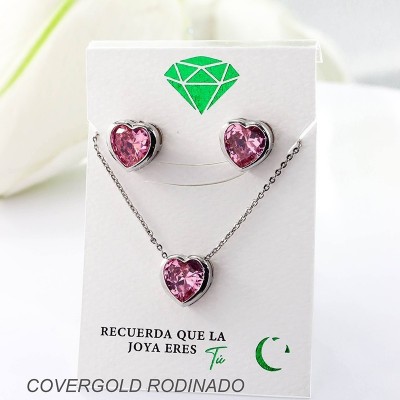 Set collar y aretes en covergold con baño en Rodio