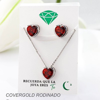 Set collar y aretes en covergold con baño en Rodio