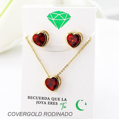Set collar y aretes en covergold con baño en Rodio