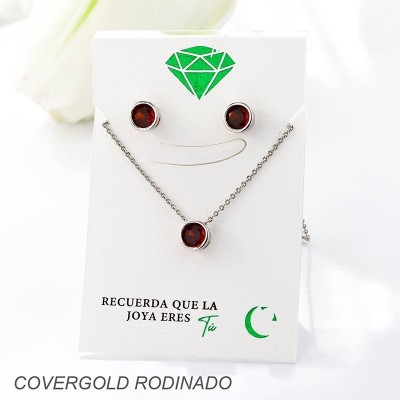 Set collar y aretes en covergold con baño en Rodio