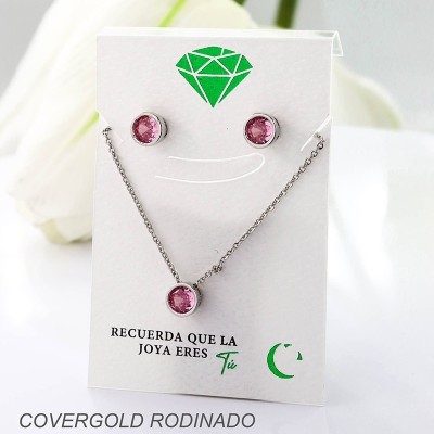 Set collar y aretes en covergold con baño en Rodio